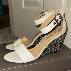Women's White Ankle Strap Wedges